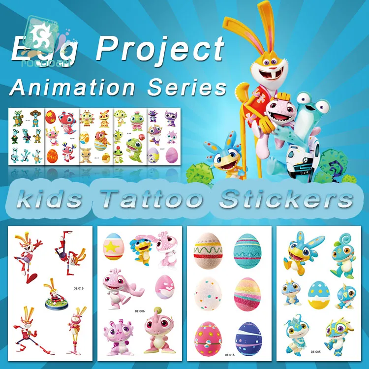 

Easter egg party all kinds of Cartoon themed one-off tattoos bunny dinosaur eggs program temporary tattoos for children.