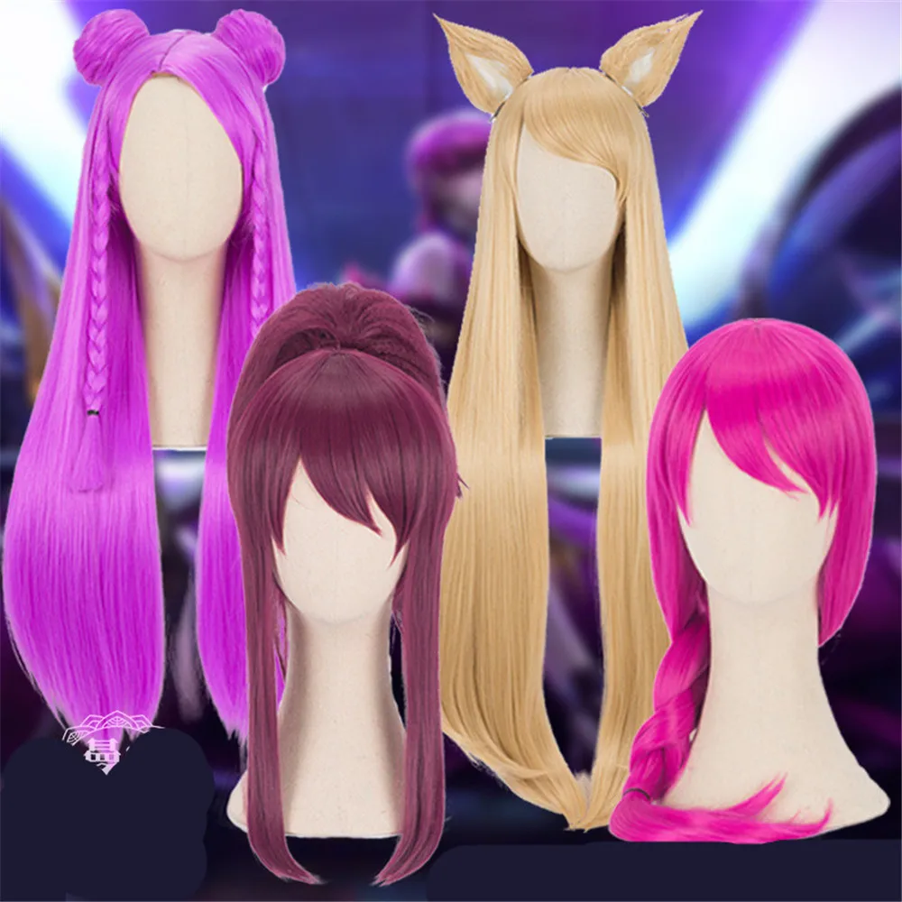 Новый игровой парик LOL KDA Kaisa Ahri Akali термостойкий фиолетовый для косплея 80 см