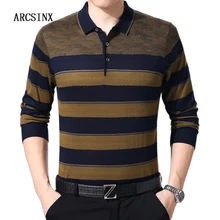 ARCSINX полосатая Мужская рубашка поло, модная Осенняя мужская рубашка поло с длинным рукавом, трикотажная повседневная мужская рубашка поло, бренды рубашек-поло, Мужская Джерси