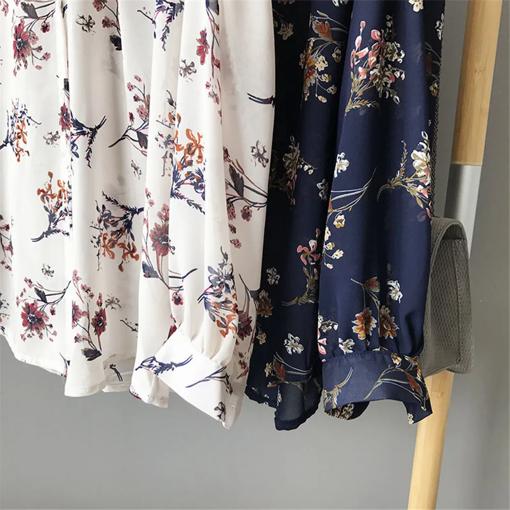 High quality Casual Chiffon Floral Women blouse shirt oversize Long sleeve Loose shirt office wear Flower tops Blusas Camisas (3)