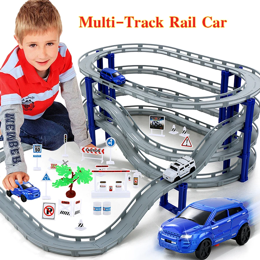 DIY Multi-Track Rail Car Electronic Racing Car track Kids Toy Childrens Game Boys Xmas Gift Rail Bu
