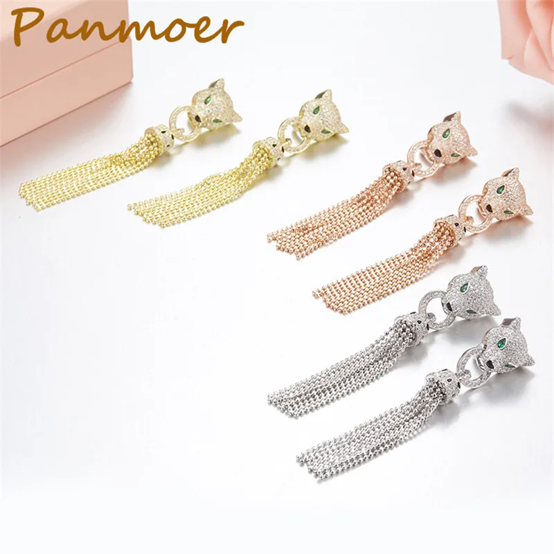 

Drop shipping S925 100% silver Green Eyes White CZ stone leopard Fringed Earrings for women brand fashion gift Jewelry