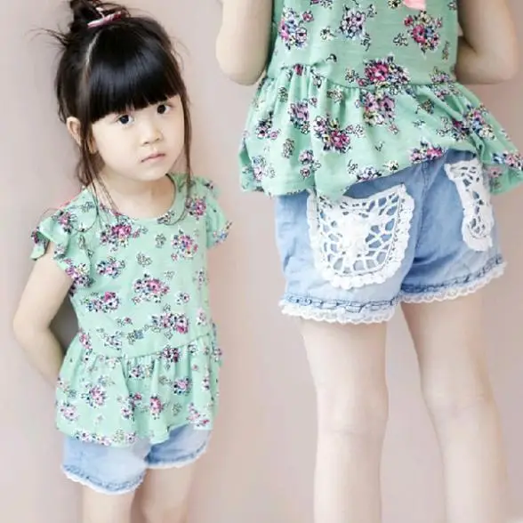 

Comfortable Fashion Kids Girls Shorts Jeans Lace Pocket Demin Summer Short Pants
