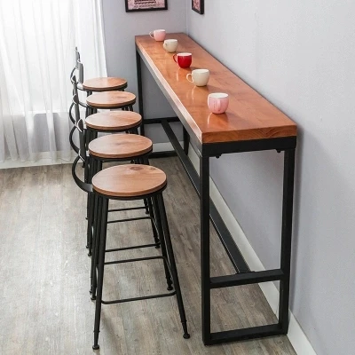 Retro Leisure Cafes Against The Wall Bar Table Home High Retro Leisure Cafes Against The Wall Bar Table Home High Long Solid Wood Metal