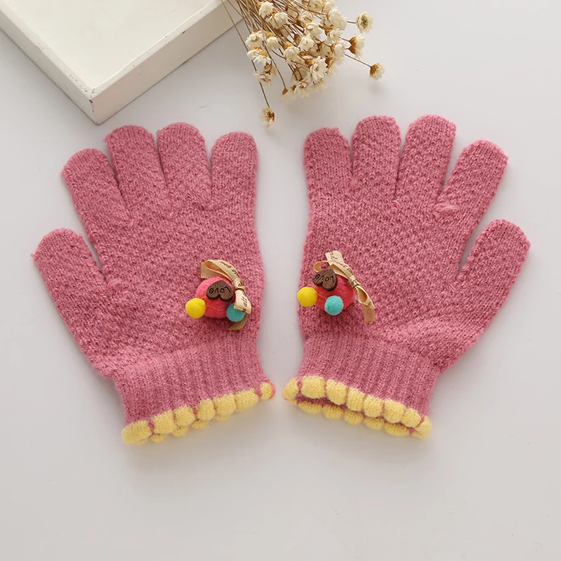 Милые детские перчатки для девочек, вязаные, с узором, для мальчиков, теплые, имитация кашемира, перчатки, высокое качество, зимние, пальчиковые варежки, От 7 до 11 лет