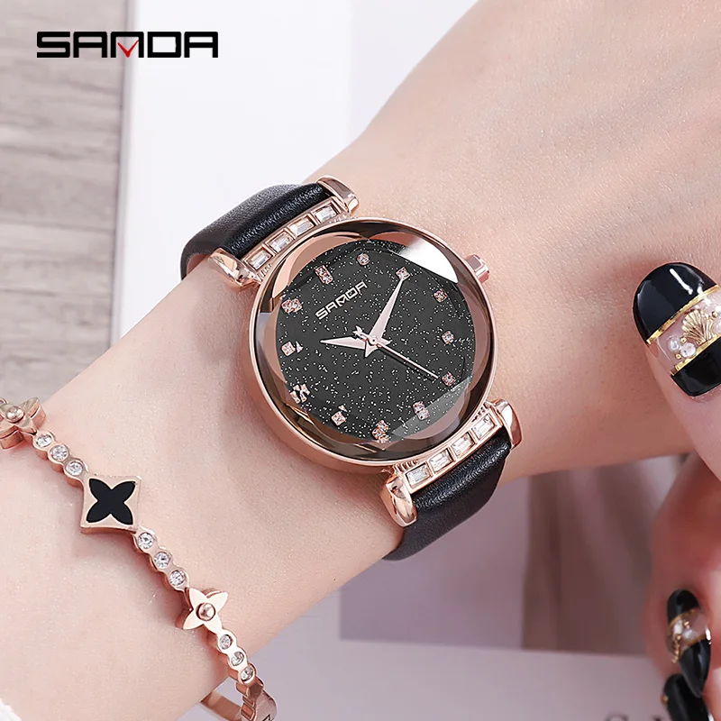 

SANDA 2018 Leather Women Watches Ladies Luxury Brand Crystal Wrist Watch Dress Female Clock Relogio Feminino Montre Femme