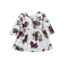 Одежда для малышей Цветочное платье для девочек с длинными рукавами на Осень принцессы вечерние Высокая талия пачка Мини-платья
