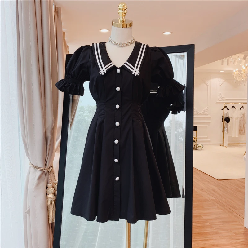 

Luxury Designer Brand Dress for Women Sexy Striped Collar Puff Sleeve Single Breasted Mini Dress