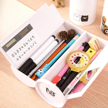 

NEW Kawaii Pencil Case Double Layer Pen Box with Mirror Calculator Whiteboard Pen Wiper for School Supplies Cosmetic Case