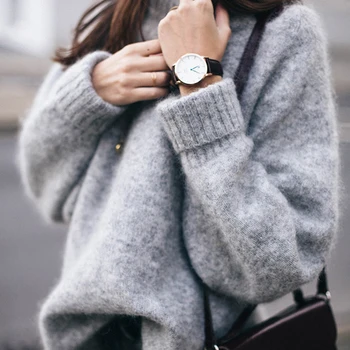 

New Autumn Winter Fashion Solid Color Heigh Quality Long Sleeve Knitted Pullovers Sweaters Turtleneck Loose Women's Sweaters