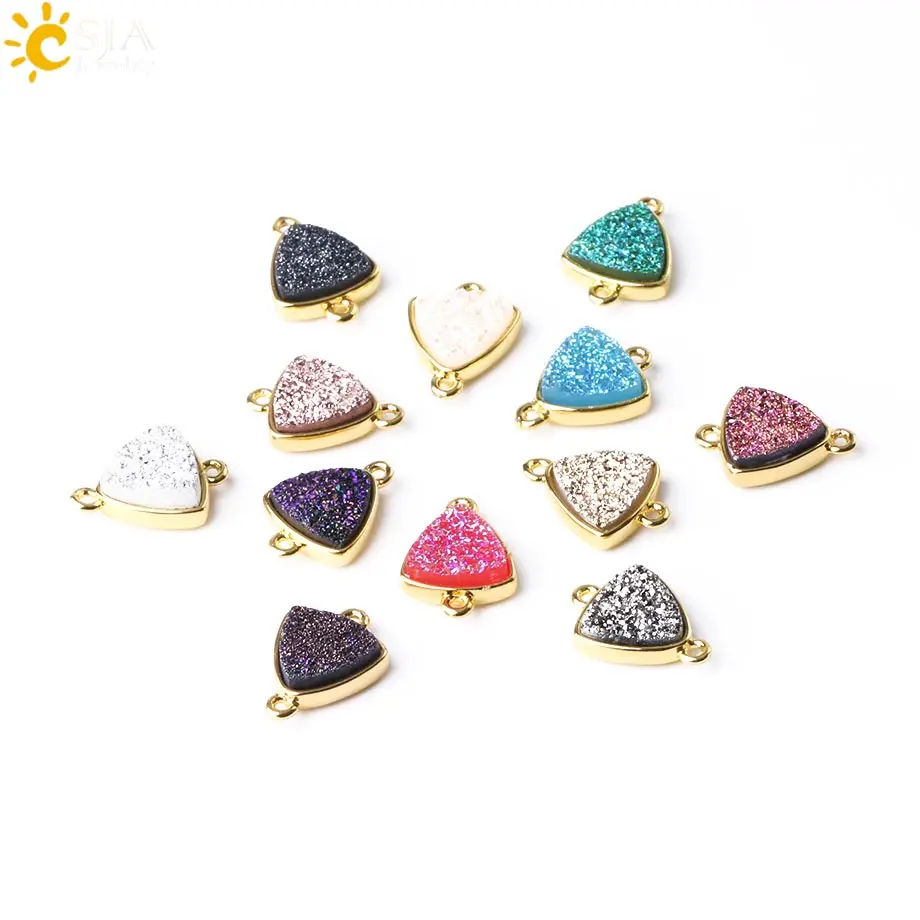 CSJA Druzy Triangle Beads for Women Jewelry Making Mix Color Geometric Loose Bead Double Buckle Bracelet Earring Connectors S301 | Украшения