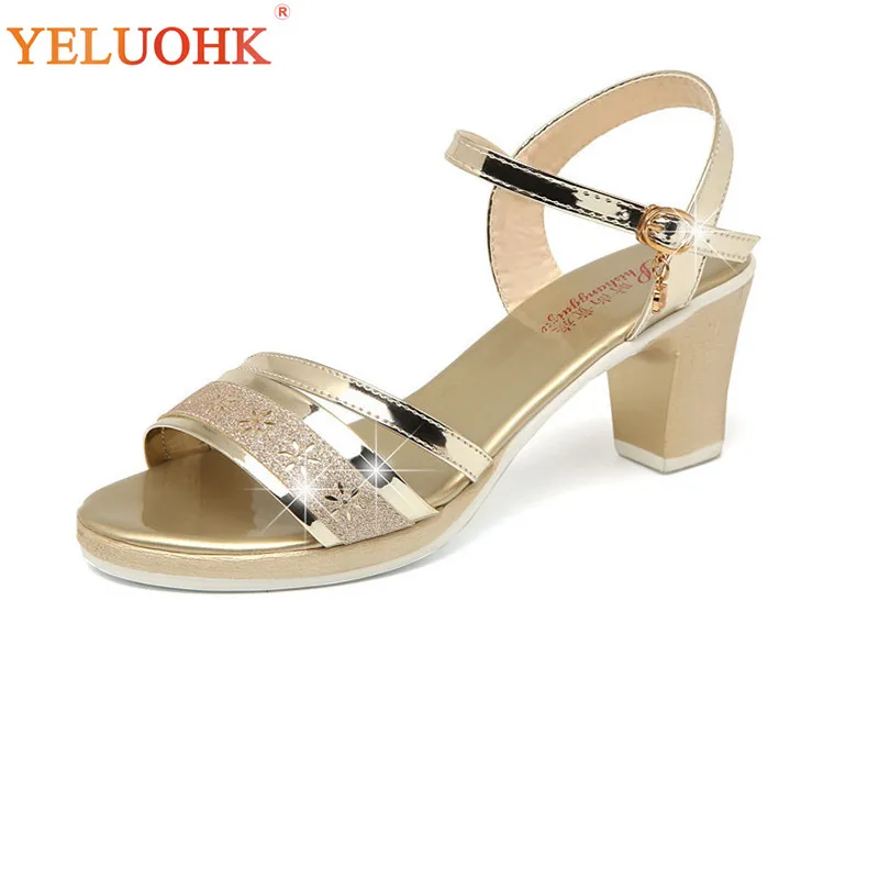 

Gold Silver Sandals Women 2018 Summer Shoes Heel 7 CM Fashion Women Sandals