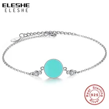 ELESHE Классический Круглый Шарм Элегантный браслет для женщин 925 серебро синий эмалевый браслет с регулируемая цепь