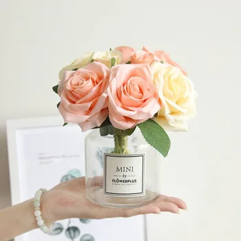 

Zinmol 4 colors 12pcs 1 Bunch Artificial Flowers Fake Rose Flowers Bridal Bouquet Decorative Silk FLower for home party wedding