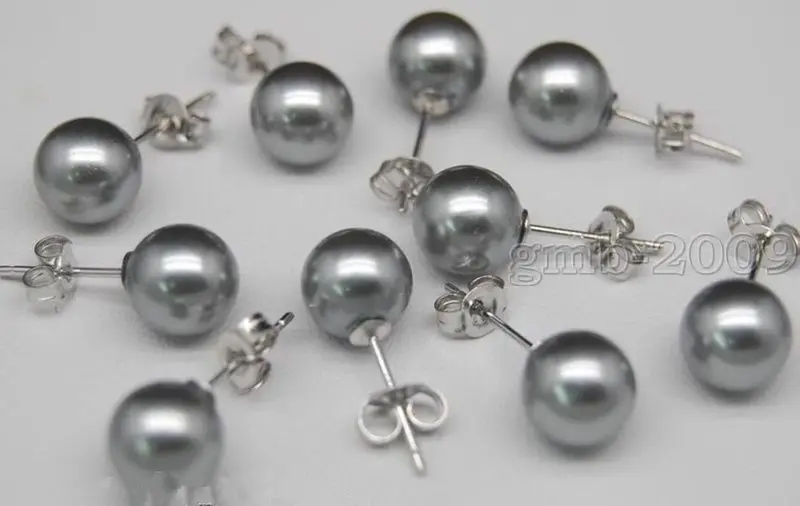 

Hot selling> Hot sale new Style >>>> Wholesale Natural Gray South Sea Shell Pearl 925 Sterling Silver Stud Earrings -Bride jewel