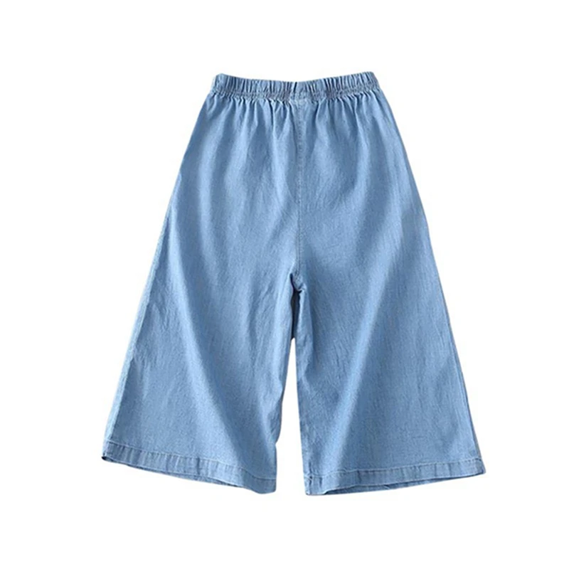 Cute Children Kids Girl's Solid Print Wide Leg Pants Casual Soft Tencel Cowboy Short Trousers 2-6Y Lovely Toddler Girl Clothes