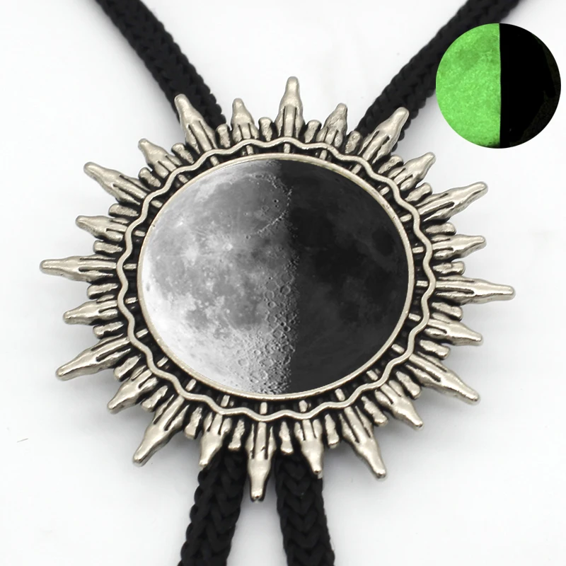 Новое поступление светящиеся украшения полная луна Галстук боло стимпанк стеклянный купол лунный Eclipse Западный Галстук боло для мужчин регулируемый - Окраска металла: 9