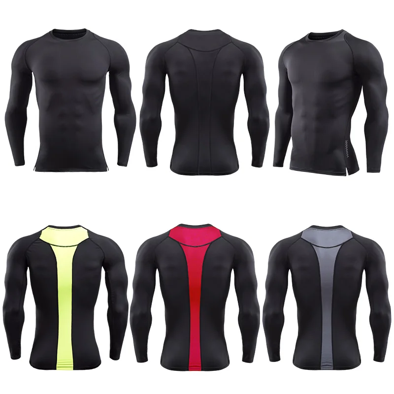 

Men Fitness Long Sleeve T-shirt Running Back Stitching Basketball Tight Jersey Quick Dry T Shirts Sportswear Elastic Tops Gym