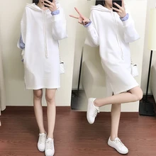 Maternity dress autumn and winter Korean loose hooded two pieces of sweater in the long section of pregnant women jacket dress