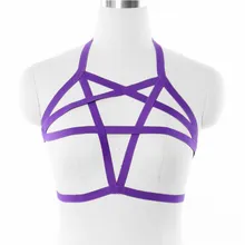 Фиолетовый Для женщин Готический стиль Харадзюку пентаграмма ремень крепления к туловищу пикантные пентаграмма бюстгальтер портупея бюстгальтер кроп топ-боди 90-х фетиш одежда o043