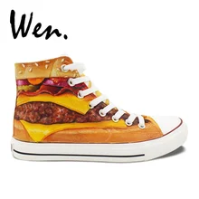 Вэнь ручная роспись обувь дизайн пользовательские гамбургер мужские и женские высокие парусиновые кроссовки рождественские подарки
