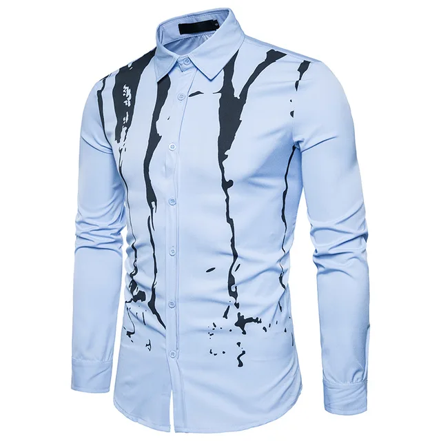 Mens long Sleeve printed Clearance Slim Fit Button Front Shirts casual ...