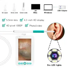 4," USB HD 1080 P Визуальный Инструмент для чистки ушей Чистка эндоскопа бороскоп камера ручка ухо Чистящая ложка с 6 светодиодный экран