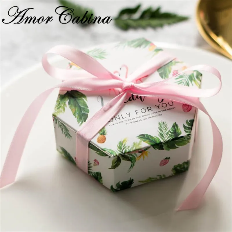 Forma Creativa Verde Flamingo Verde Foresta Foglia Scatole E Confezioni Per Dolci Bomboniere Bomboniere Contenitore Di Regalo Di Carta Partito Chocola