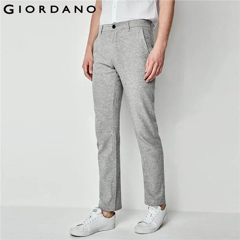 

Giordano Men Pants Linen Cotton Pants Pantalon Homme Pockets Zip Button Brand Trousers Men 2018 New Arrivals Pantalon Hombre