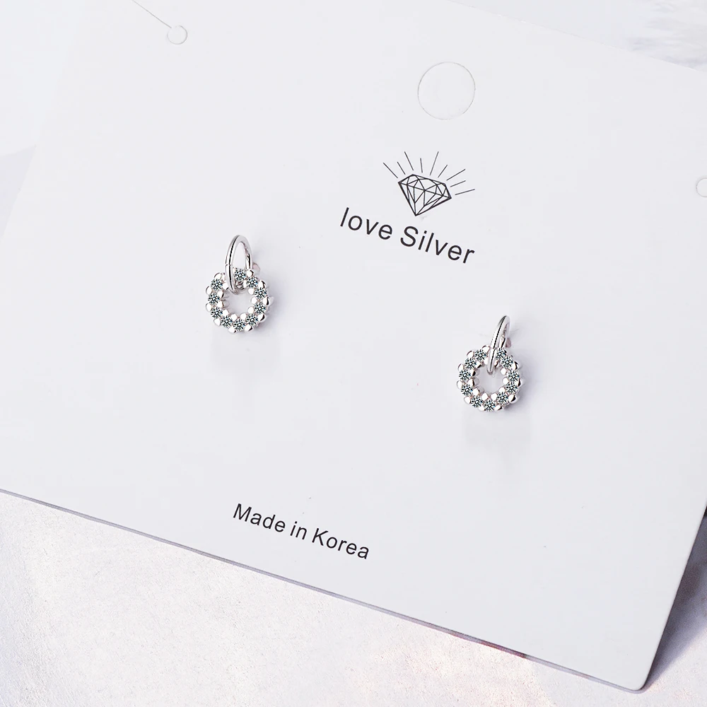 Free Shipping Fashion Pure Silver Earrings White Zircon Simple Earrings Aretes De Mujer Modernos