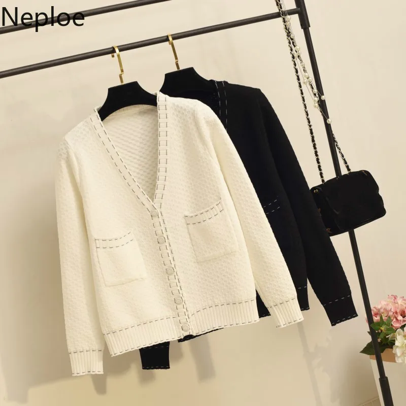 

Neploe New Knitted Sweater Women V-neck Cardigan Jacket Long Sleeve Loose Buttons Cardigans Autumn Sweaters Coat Tops 53365