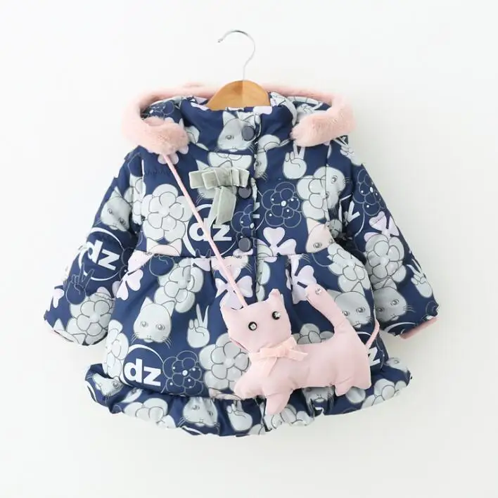 

Lolita Autumn Winter Kids Baby Cartoon Animal Cat Clothes Children Bow Clothing Girls Hooded Flower Floral Outerwear 3pcs/LOT