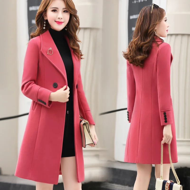 

2019 winter new ladies fashion slim temperament large size thick woolen coat