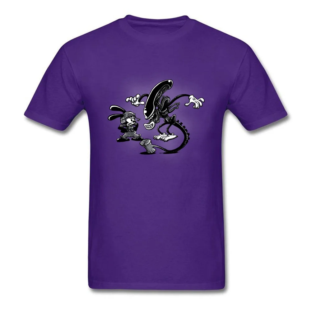 Men Tops Shirt Oswald vs Alien Plain Family T Shirt 100% Cotton Fabric Short Sleeve Custom Tee-Shirts Crewneck Oswald vs Alien purple