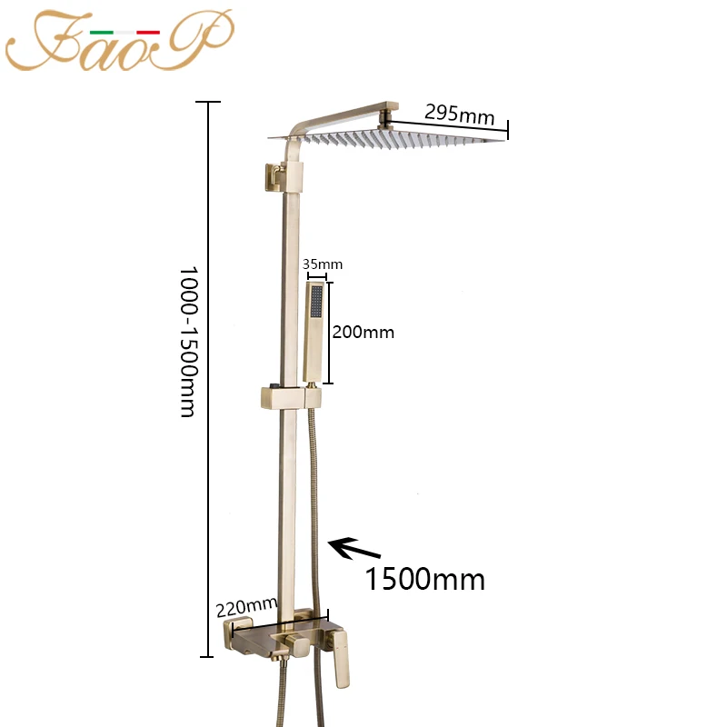 FAOP Душевая система, золотые душевые наборы для ванной комнаты, латунные водопады, насадки для душа, смеситель для ванной комнаты, роскошные дождевые смесители