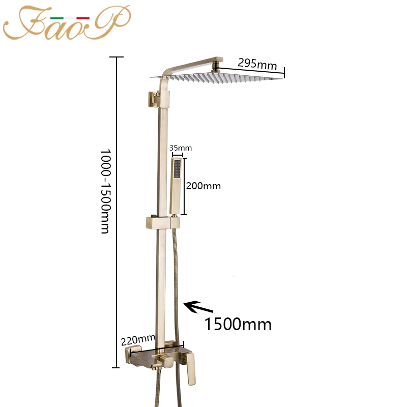 Online FAOP Dusche system gold bad dusche sets messing wasserfall dusche köpfe wasserhahn für bad mischer luxus niederschläge armaturen