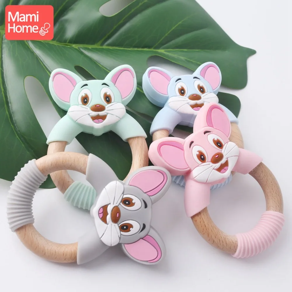 Mamihome Baby Wooden Teether Animal Ring Silicone Rodent Beech Wooden Blank Rabbit Ears baby products Toys Pacifier Pendant Gift