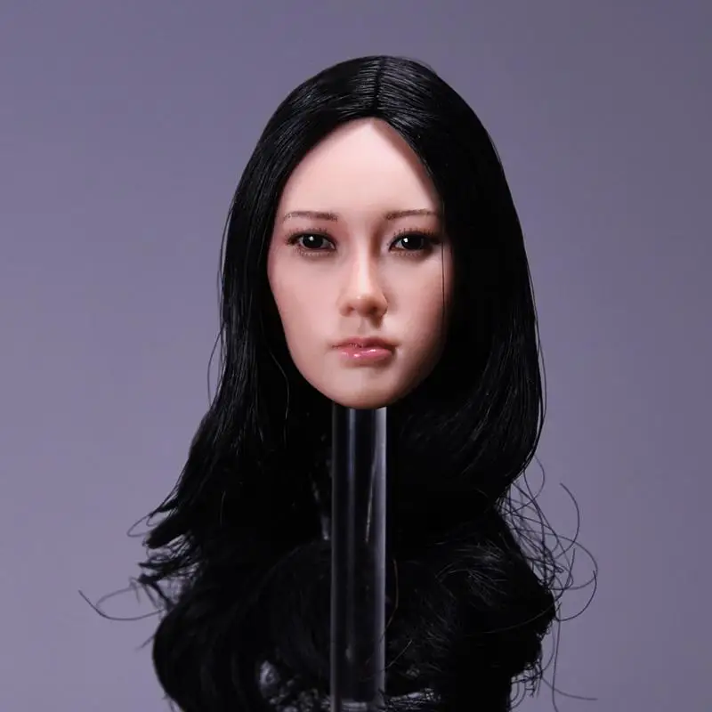 Asian Beauty Female Black Long Hairhead Sculpt For Suntan