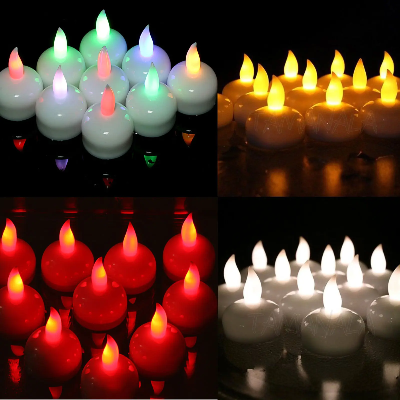 

Colorful Waterproof Tealight LED Floating 12 White Amber LED Tea Light Flameless Candle Wedding Party