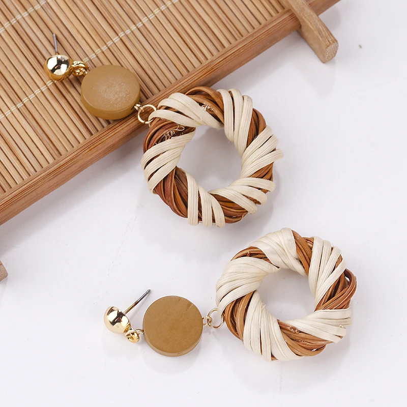

Flashbuy Boho Style Ring Statement Earrings Round Jewelry Bohemian Handmade Rattan Earrings for Women Girls Pendientes Wholsale