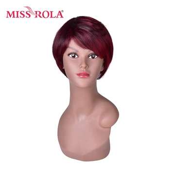 

Miss Rola Red Short Synthetic Women Wigs with Black Strip Natural Straight Heat Resistant Party Full Wig 5inch