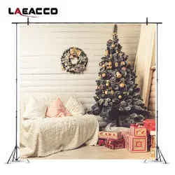 Laeacco Рождество Дерево Венок украшение дома сцены фотография Фоны винил Камера Новый год фонов для Аксессуары для фотостудий