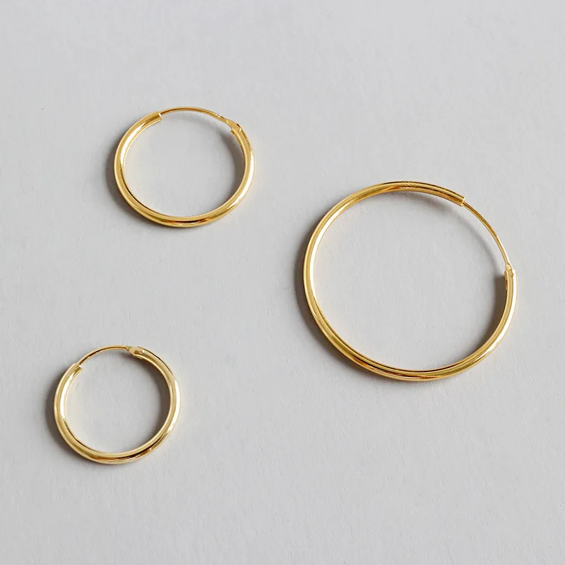 golden circle earrings 100% 925 Sterling silver Jewelry fashion Hypoallergenic hoop earrings for women gift