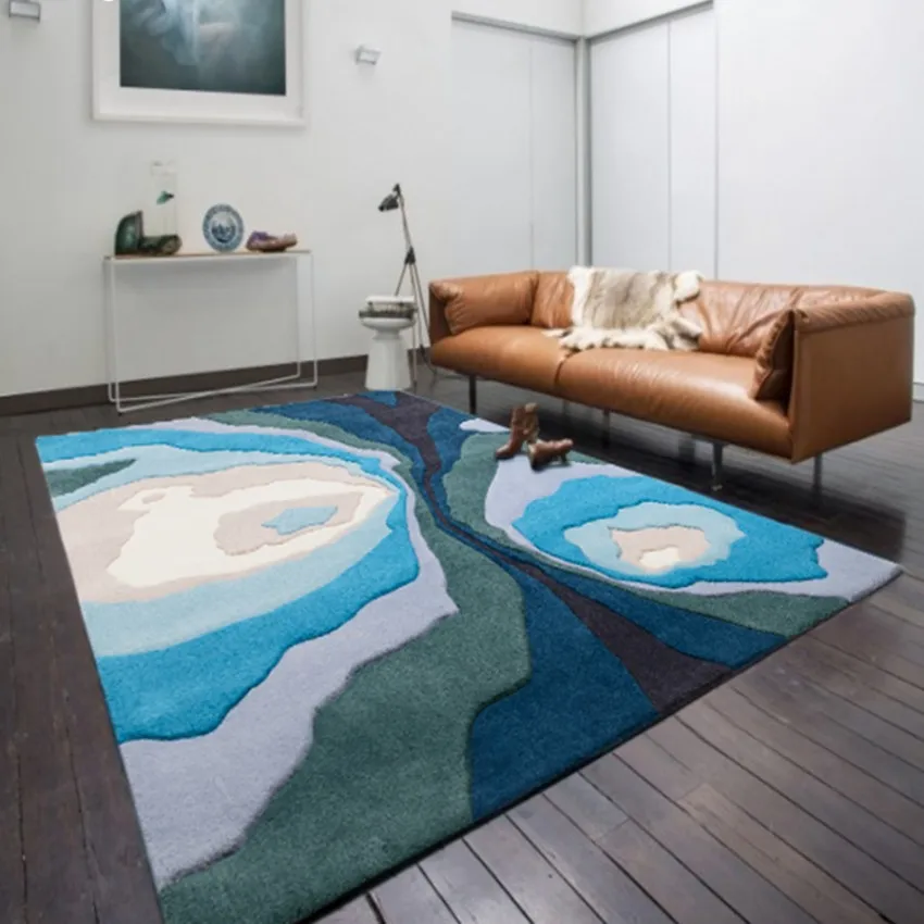 

Sea blue fiord thicken weaving living carpet , big size art office room carpet, blue bedside rug , home decoration carpet