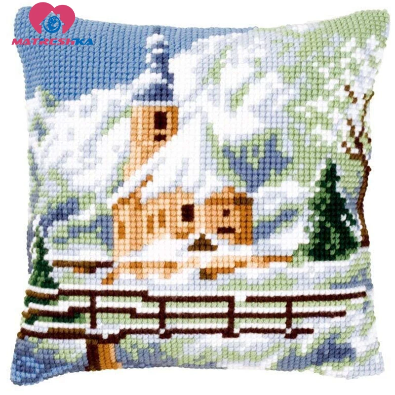 

cross stitch pillow Cover Cross Stitch Patterns DMC Counted Landscape DIY Cushions cross stitch canvas printed needlework sets