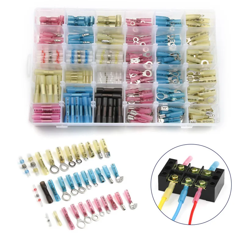 

420Pcs Heat Shrinkable Solder Terminal Connector Ring Fork Insulated Waterproof Wire & Cable Connection Terminal Kit