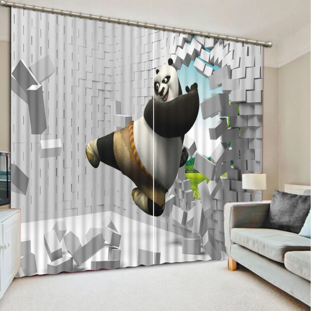 

3D Curtain Blackout Shade Window Curtains Brick Animal Panda Home Decoration Bed Room Living Hotel Cortinas 3D Curtains