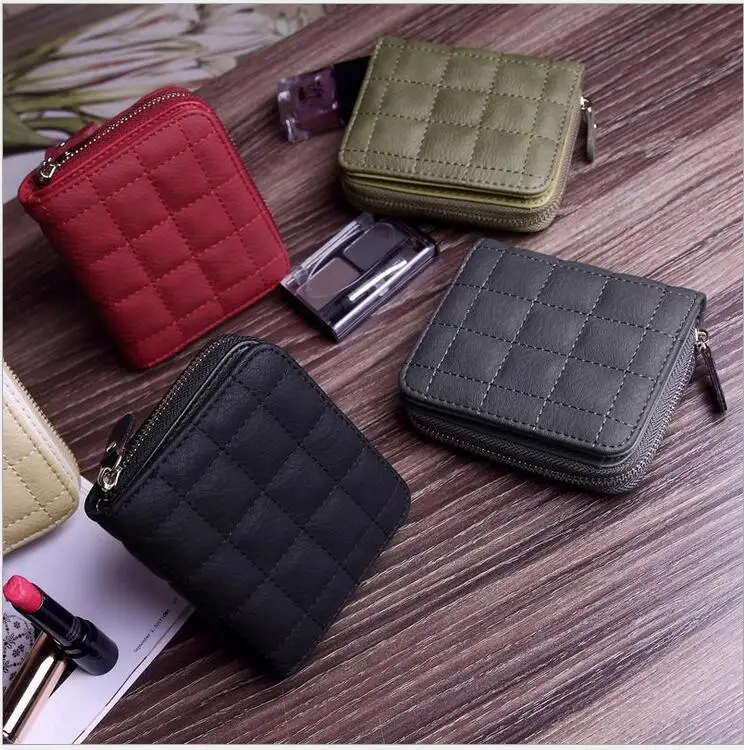 

Women Short Wallets PU Leather Female Plaid Purses Nubuck Card Holder Wallet Fashion Woman Small Zipper Wallet With Coin Purse