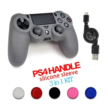 

Game accessories For Playstation 4 PS4 Controller Silicone Rubber Cover + 5pcs of controller's TPU stick cover + One Cable