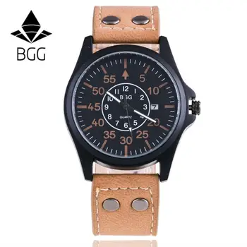 

Hot 2017 Fashion New Luxury Fashion Men Military Leather Waterproof Analog Date Sport Quartz Wrist Watch Orologi da uomo Ma3